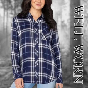 Well Worn | Women's Long Sleeve Button Down Shirt | Navy Sky (blue) | NWOT